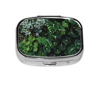Xiso Ver Lush Foliage Green Plant Pill Box Portable Metal Pill Organizer 2 Compartment Medicine Small Pill Case for Purses Compact Travel Medicine Holder for Vitamins Medication