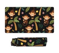 Xiso Ver Monkeys Swinging from Palms Large Gaming Mouse Pad 29.5 x 15.8 in Keyboard Mouse Mat Desk Keyboard Pad for Work, Play, Office, Home with Non-Slip Rubber Base Stitched Edges