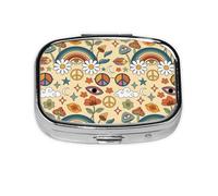 Xiso Ver Mushrooms and Rainbows Peace Pill Box Portable Metal Pill Organizer 2 Compartment Medicine Small Pill Case for Purses Compact Travel Medicine Holder for Vitamins Medication