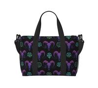 Xiso Ver Mysterious Colorful Ram Skull Travel Bag for Women Men Weekender Bags Carry on Overnight Bag Tote Bag Yoga Gym Bag for Gym, Work, Weekend, Travel, Personal Items, Black, One Size