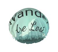 Xiso Ver Not All Those Who Wander Are Lost Shower Cap for Women Double Waterproof Layers Bath Hats Elastic and Reusable Hair Caps for Long Thick Hair Soft Bath Shower Hair Hat