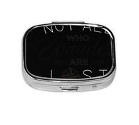 Xiso Ver Not All Who Wander Design Pill Box Portable Metal Pill Organizer 2 Compartment Medicine Small Pill Case for Purses Compact Travel Medicine Holder for Vitamins Medication