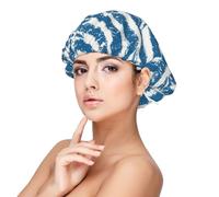 Xiso Ver Ocean on Striped Satin Bonnet Silk Bonnet for Sleeping with Adjustable Straps Hair Cap Double Layer Satin Lined Sleep Caps for Women's Natural & Curly Hair