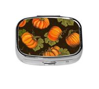 Xiso Ver Orange Pumpkin Autumn Maple Falling Leaves Pill Box Portable Metal Pill Organizer 2 Compartment Medicine Small Pill Case for Purses Compact Travel Medicine Holder for Vitamins Medication