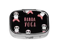 Xiso Ver Panda Doing Yoga Pill Box Portable Metal Pill Organizer 2 Compartment Medicine Small Pill Case for Purses Compact Travel Medicine Holder for Vitamins Medication
