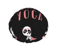 Xiso Ver Panda Doing Yoga Shower Cap for Women Double Waterproof Layers Bath Hats Elastic and Reusable Hair Caps for Long Thick Hair Soft Bath Shower Hair Hat