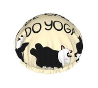 Xiso Ver Panda Doing Yoga Shower Cap for Women Double Waterproof Layers Bath Hats Elastic and Reusable Hair Caps for Long Thick Hair Soft Bath Shower Hair Hat