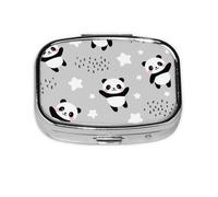 Xiso Ver PandasBetween Clouds and Stars Pill Box Portable Metal Pill Organizer 2 Compartment Medicine Small Pill Case for Purses Compact Travel Medicine Holder for Vitamins Medication