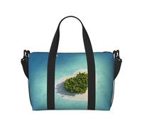 Xiso Ver Paradise Island In The Form Of Heart Travel Bag for Women Men Weekender Bags Carry on Overnight Bag Tote Bag Yoga Gym Bag for Gym, Work, Weekend, Travel, Personal Items, Black, One Size