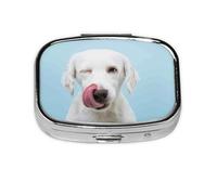 Xiso Ver Puppy Licks Nose Pill Box Portable Metal Pill Organizer 2 Compartment Medicine Small Pill Case for Purses Compact Travel Medicine Holder for Vitamins Medication