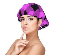 Xiso Ver Purple Black Buffalo Plaid Satin Bonnet Silk Bonnet for Sleeping with Adjustable Straps Hair Cap Double Layer Satin Lined Sleep Caps for Women's Natural & Curly Hair