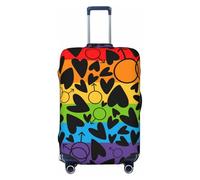 Xiso Ver Rainbow Heart Luggage Cover Washable Elasticated Luggage Covers for Suitcase tsa Approved Stylish Dust and Scratch Resistant Luggage Case Protector, Black, L (26-28 in suitcase)