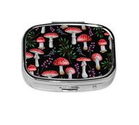 Xiso Ver Red Mushrooms Pill Box Portable Metal Pill Organizer 2 Compartment Medicine Small Pill Case for Purses Compact Travel Medicine Holder for Vitamins Medication