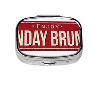 Xiso Ver Retro Sunday Brunch Pill Box Portable Metal Pill Organizer 2 Compartment Medicine Small Pill Case for Purses Compact Travel Medicine Holder for Vitamins Medication