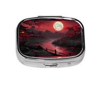 Xiso Ver Riverside Full Moon Pill Box Portable Metal Pill Organizer 2 Compartment Medicine Small Pill Case for Purses Compact Travel Medicine Holder for Vitamins Medication