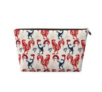 Xiso Ver Roosters Leather Cosmetic Bag for Women Small Makeup Bag for Purse Travel Cosmetic Pouch for Makeup Brushes Lipsticks, Gold, One Size