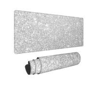 Xiso Ver Silver Glitter Large Gaming Mouse Pad 31.5 x 11.8in Keyboard Mouse Mat Desk Keyboard Pad for Work, Play, Office, Home with Non-Slip Rubber Base Stitched Edges
