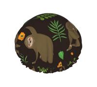 Xiso Ver Sloth Doing Yoga Shower Cap for Women Double Waterproof Layers Bath Hats Elastic and Reusable Hair Caps for Long Thick Hair Soft Bath Shower Hair Hat