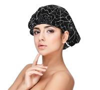 Xiso Ver Spider Web Black Satin Bonnet Silk Bonnet for Sleeping with Adjustable Straps Hair Cap Double Layer Satin Lined Sleep Caps for Women's Natural & Curly Hair