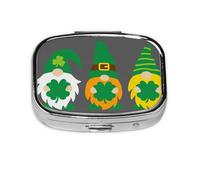Xiso Ver Spring St Patrick’S Day Irish Gnomes Pill Box Portable Metal Pill Organizer 2 Compartment Medicine Small Pill Case for Purses Compact Travel Medicine Holder for Vitamins Medication