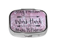 Xiso Ver Staying Positive Pill Box Portable Metal Pill Organizer 2 Compartment Medicine Small Pill Case for Purses Compact Travel Medicine Holder for Vitamins Medication