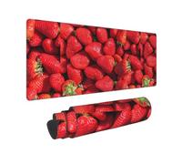 Xiso Ver Strawberry Red Large Gaming Mouse Pad 31.5 x 11.8in Keyboard Mouse Mat Desk Keyboard Pad for Work, Play, Office, Home with Non-Slip Rubber Base Stitched Edges