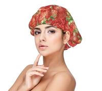 Xiso Ver Strawberry Satin Bonnet Silk Bonnet for Sleeping with Adjustable Straps Hair Cap Double Layer Satin Lined Sleep Caps for Women's Natural & Curly Hair