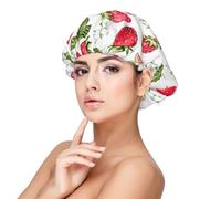 Xiso Ver Strawberry1 Satin Bonnet Silk Bonnet for Sleeping with Adjustable Straps Hair Cap Double Layer Satin Lined Sleep Caps for Women's Natural & Curly Hair