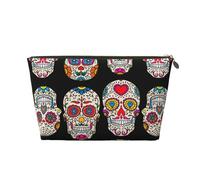 Xiso Ver Sugar Skulls Leather Cosmetic Bag for Women Small Makeup Bag for Purse Travel Cosmetic Pouch for Makeup Brushes Lipsticks, Gold, One Size