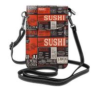 Xiso Ver Sushi Menu Print Small Crossbody Bags for Women Leather Cell Phone Purses Mini Leather Shoulder Handbag Adjustable Strap, Black, One Size