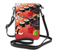 Xiso Ver Sushi Print Small Crossbody Bags for Women Leather Cell Phone Purses Mini Leather Shoulder Handbag Adjustable Strap