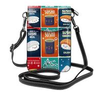 Xiso Ver Sushi Print Small Crossbody Bags for Women Leather Cell Phone Purses Mini Leather Shoulder Handbag Adjustable Strap, Black, One Size