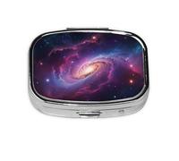 Xiso Ver Technological Nebula 1 Pill Box Portable Metal Pill Organizer 2 Compartment Medicine Small Pill Case for Purses Compact Travel Medicine Holder for Vitamins Medication