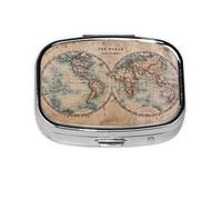 Xiso Ver The World is Hemisphere Pill Box Portable Metal Pill Organizer 2 Compartment Medicine Small Pill Case for Purses Compact Travel Medicine Holder for Vitamins Medication