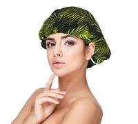 Xiso Ver Tropical Palm Leaves Fern Leaf Satin Bonnet Silk Bonnet for Sleeping with Adjustable Straps Hair Cap Double Layer Satin Lined Sleep Caps for Women's Natural & Curly Hair