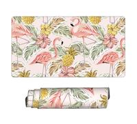 Xiso Ver Tropical Pink Flamingo Pineapple Large Gaming Mouse Pad 29.5 x 15.8 in Keyboard Mouse Mat Desk Keyboard Pad for Work, Play, Office, Home with Non-Slip Rubber Base Stitched Edges