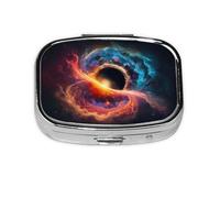 Xiso Ver Universe Nebula Pill Box Portable Metal Pill Organizer 2 Compartment Medicine Small Pill Case for Purses Compact Travel Medicine Holder for Vitamins Medication