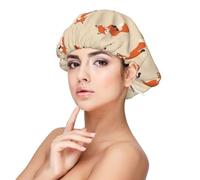 Xiso Ver Vintage Cute Little Red Fox Satin Bonnet Silk Bonnet for Sleeping with Adjustable Straps Hair Cap Double Layer Satin Lined Sleep Caps for Women's Natural & Curly Hair