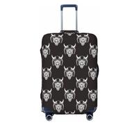 Xiso Ver Vintage Devil Wearing Helmet Luggage Cover Washable Elasticated Luggage Covers for Suitcase tsa Approved Stylish Dust and Scratch Resistant Luggage Case Protector, Black, S (18.8-20.8 in