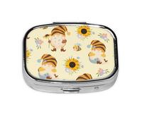 Xiso Ver Watercolor Bee Honey Honeycomb Bee Pill Box Portable Metal Pill Organizer 2 Compartment Medicine Small Pill Case for Purses Compact Travel Medicine Holder for Vitamins Medication