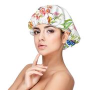 Xiso Ver Wild Exotic Birds And Flowers Satin Bonnet Silk Bonnet for Sleeping with Adjustable Straps Hair Cap Double Layer Satin Lined Sleep Caps for Women's Natural & Curly Hair