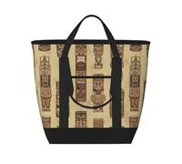 Xiso Ver Wooden Tiki Idols Insulated Cooler Bag Large Insulated Lunch Box Shopping Freezer Grocery Bags Reusable Insulated Leakproof Lunch Tote for Shopping, Traveling, Beach & Picnic