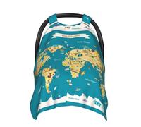Xiso Ver World Map with Landmarks Car Seat Cover Baby Nursing Cover Up for Breastfeeding Stretchy Carseat Canopy Multi-Use Milk Snob 5 in 1 Cover Gifts for Baby and Mom