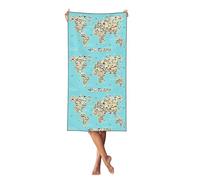 Xiso Ver World Travel Line Icons Map Print Microfiber Bath Towel Luxury Bath Sheet 27.5" x 55" Highly Absorbent Soft Beach Towels for Bath Fitness, Bathroom, Shower, Yoga