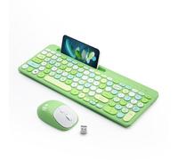 XISOGUU Wireless Keyboard and Mouse Combo, Retro Typewriter Keyboard with Round Keycaps, 2.4GHz USB, Full-Size, Standard, 104 Keys, Win/Mac Compatible, Laptop/PC, Green-Colorful