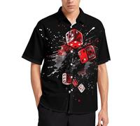 Xissazri Mens Casino Dice and Poker Print Hawaiian Shirts Casual Button Down Shirt Summer Beach Shirts, Color 1, Large