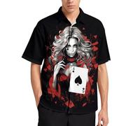 Xissazri The Queen of Hearts Casino Poker Print Shirt Hawaiian Shirt Beach Shirts for Men's, Color 1, XL