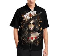 Xissazri The Queen of Hearts Casino Poker Print Shirt Hawaiian Shirt Beach Shirts for Men's, Color 2, S