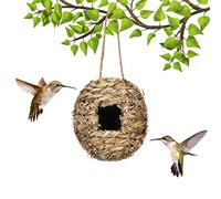 Xistuoz Bird Nest, Hummingbird House for Outside Hanging, Roosting Pouches Birds,Grass Hanging Wren Finch Song Birds Nesting,Hand Woven Nesting Boxes,for Garden Decoration, 11 x 13cm