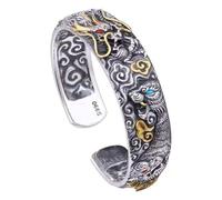 Xistuoz Lucky Bracelet for Men - Adjustable Chinese Retro Copper Dragon Fortune Bangle - White Tiger Vermilion Bird Xuanwu Four Mythical Creatures Pattern Traditional Jewelry
